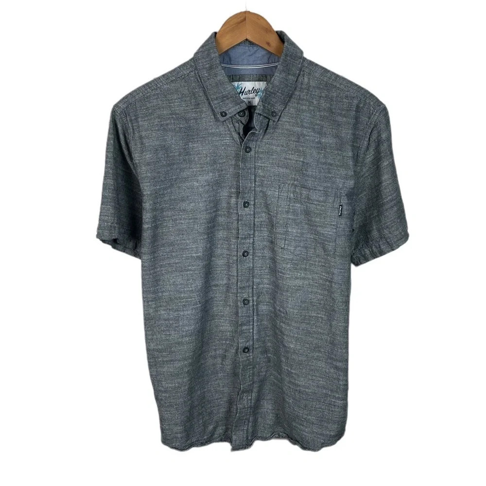 Bf301 Mens Hurley Surfing Brand Pocket Slub Button Down Chambray Shirt L